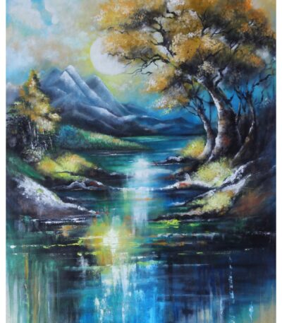 Mountain Lake at Dusk. Oil Wall Art Painting