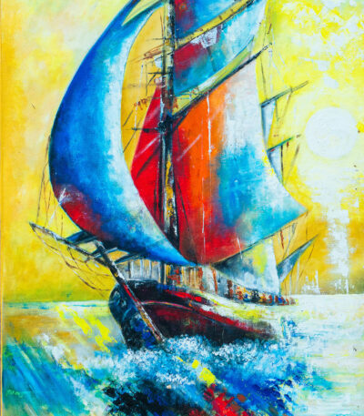 Sailing into Serenity. Oil Wall Art Painting.