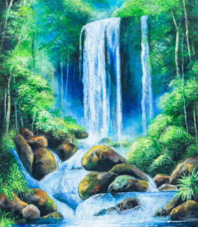 Whispers of the Hidden Falls. Acrylic Wall Art Painting.